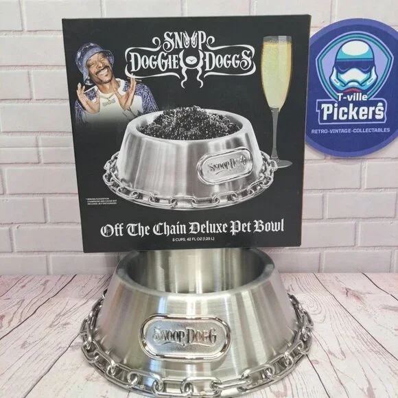 Snoop Doggie Doggs - Deluxe Off The Chain Pet Bowl - Chrome 5 Cups NIB