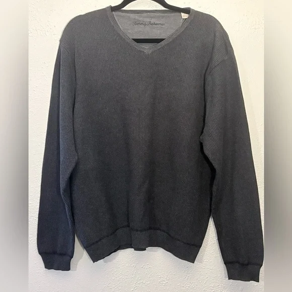 Tommy Bahama Preppy Casual Gray Men's Size XL V Neck Cotton Sweater