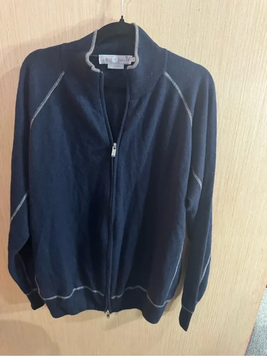 Men’s Luigi Baldo Cashmere Knit Navy Zip-Up Sweater Size XXL