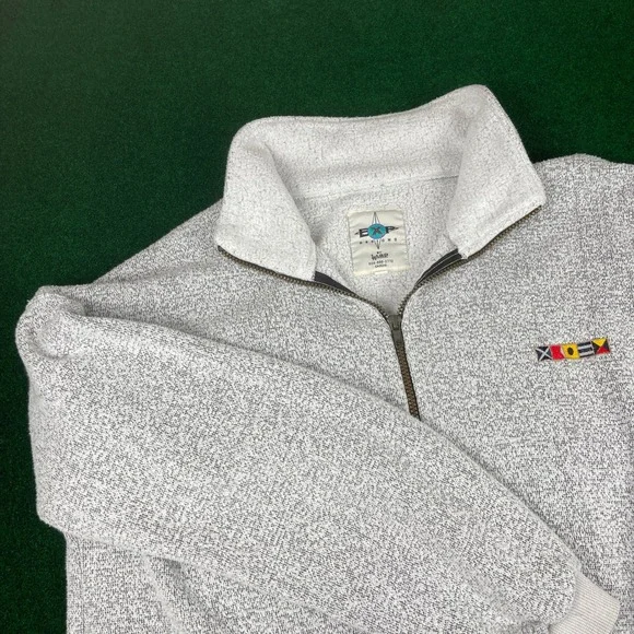 EXP Designs Full Zip Fleece‎ Sweater Men's L Gray Spekle Nautical Flags