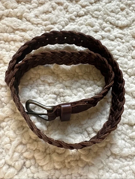 Boys' Braided Brown Leather Belt (Large/XL)