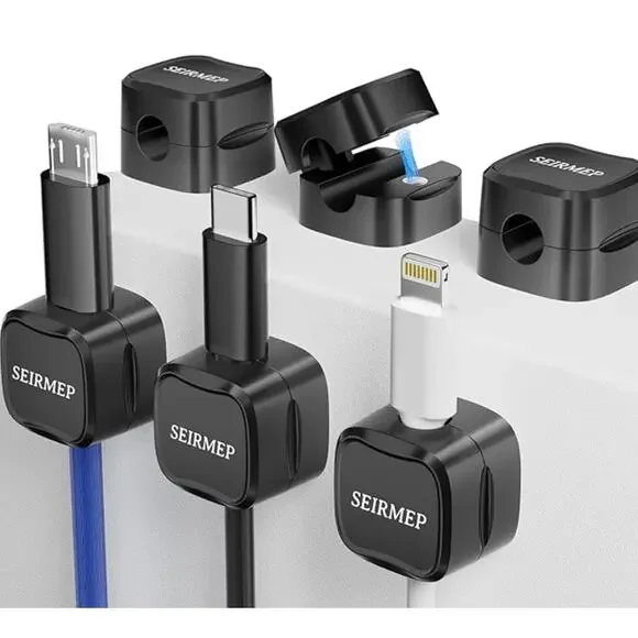 NIB Magnetic Cable Holder 6 Pack Cord Adhesive Clips Wire Organizer Wall Desktop