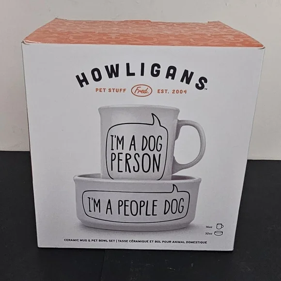 Howligans Ceramic Dog Bowl & Mug NEW in Box