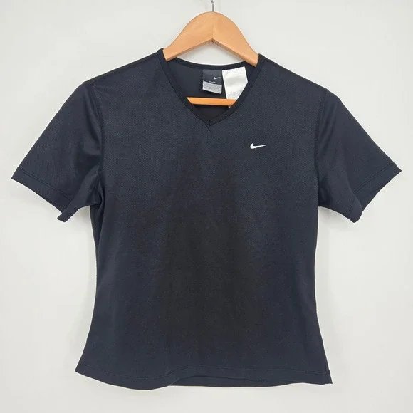 Nike Womens XS 0-2 Dri-Fit V-Neck Short Sleeve Activewear T-Shirt Black Exercise