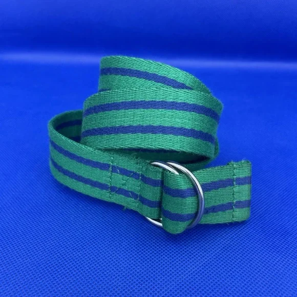 Polo Ralph Lauren D Ring Belt Green With Blue Stripes Boys Sz 12 (34 in Long)