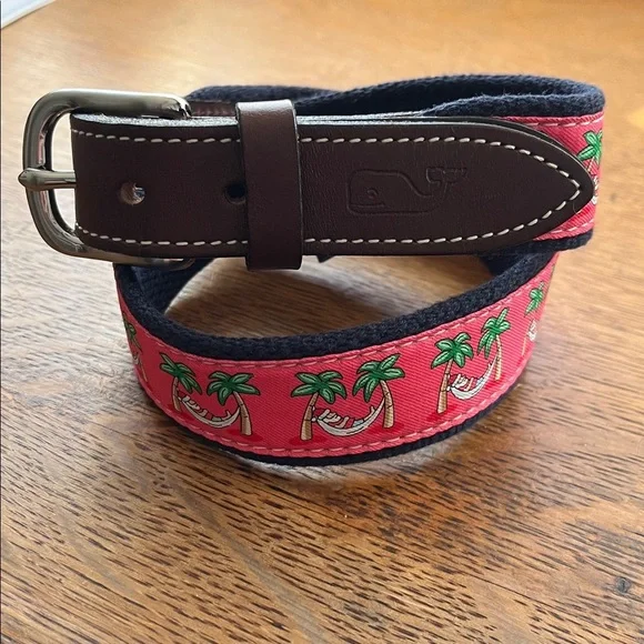 Vineyard Vines Santa Hammock Mai Tie Canvas Leather Palm Christmas Belt Size‎ 24