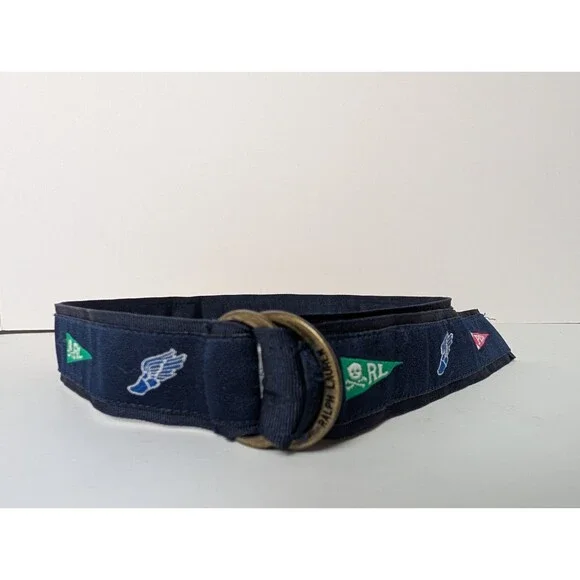 Baby Boy RALPH LAUREN Navy Blue Pennant Pirate Flag D Ring Canvas Belt 12 Month