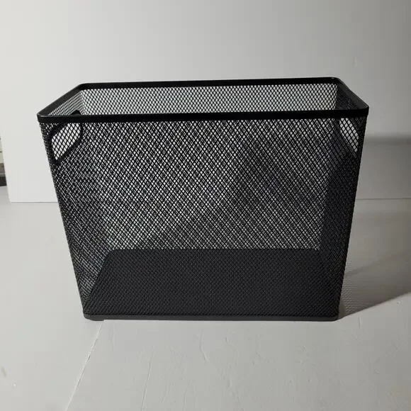 Black Metal Mesh Storage Basket with Handles - 10x12x6