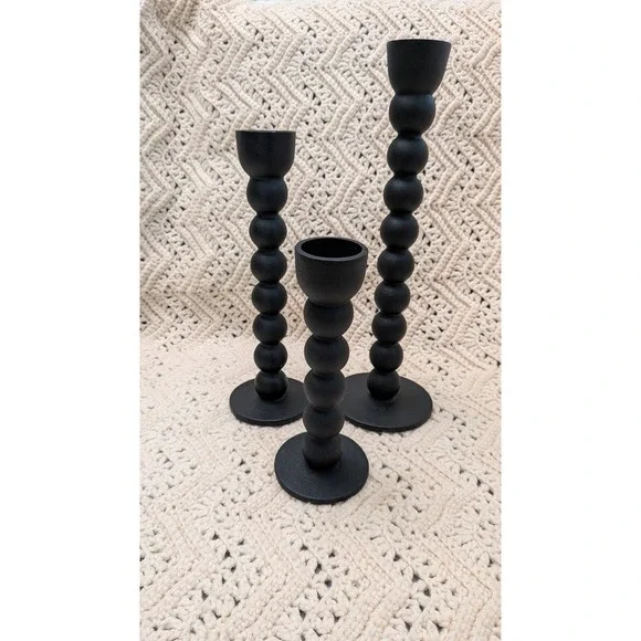 IKEA BESTIGA Black Bubble Taper Candle Holder Set of 3 Cast Aluminum Modern