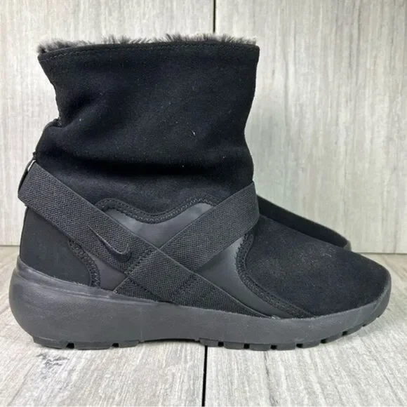 Nike Golkana Black Faux Fur Lined Warm Winter Slip On Boot Shoe Women’s Size 8