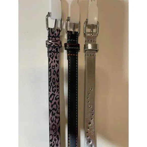 Cat & Jack Girls Belt Set 3 Pack Leopard Black Silver Adjustable Girl's Size S