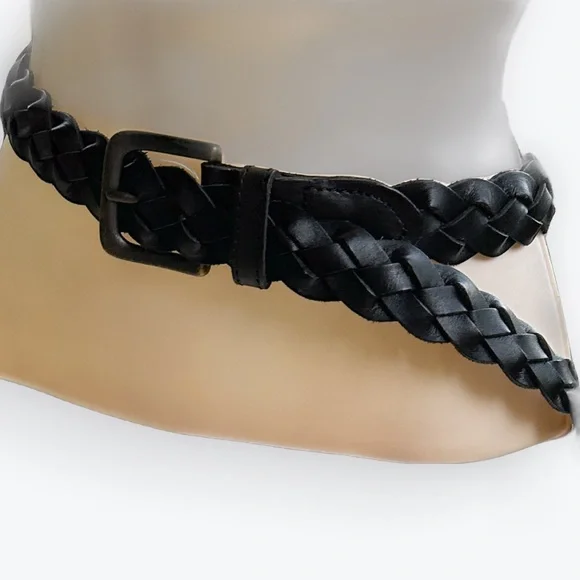 Child-Sized Black Leather Braided Belt Lands’ End Quality Classic ~ XL Kid
