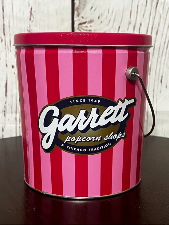 Garrett Popcorn Shops Pink & Red Striped Tin Bucket