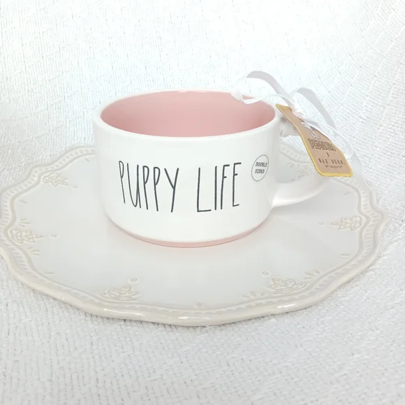Rae Dunn × Peanuts Puppy Life Ceramic Dog Dish Bowl Mug
