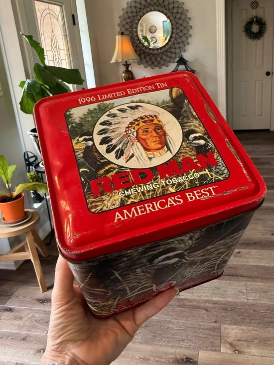 😎3/$20‼️Vintage Red Man Red Tin Chewing Tobacco Collector's Storage