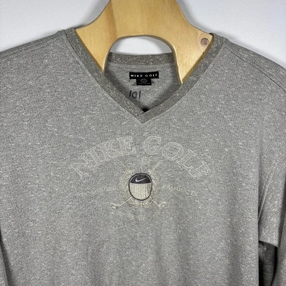 Vintage Nike Golf V-Neck Sweatshirt XXL Heather Grey Embroidered Crest Pullover