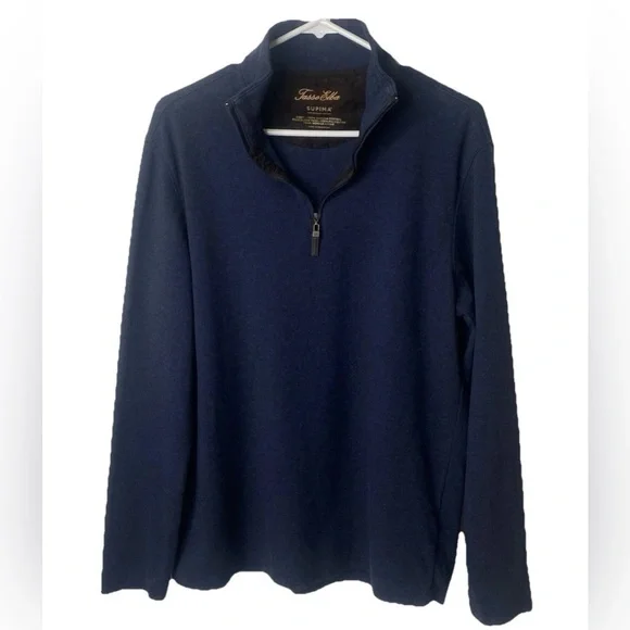 Tasso Elba Men’s Supima Cotton Quarter Zip Pullover Sweater Medium Navy Blue‎