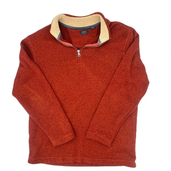 Arrow Sherpa Collar Pullover Fleece Sweater 1/4 Zip Mens Medium Rust Orange Warm