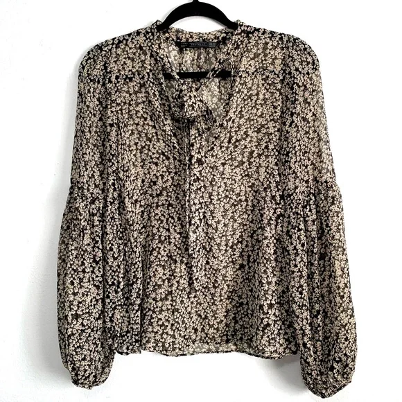 Zara Trafaluc Semi-Sheer Lightweight Chiffon Blouse