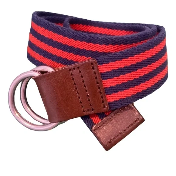 Hanna Andersson Navy and Red Striped D Ring Boys Belt 31” Size Small Medium
