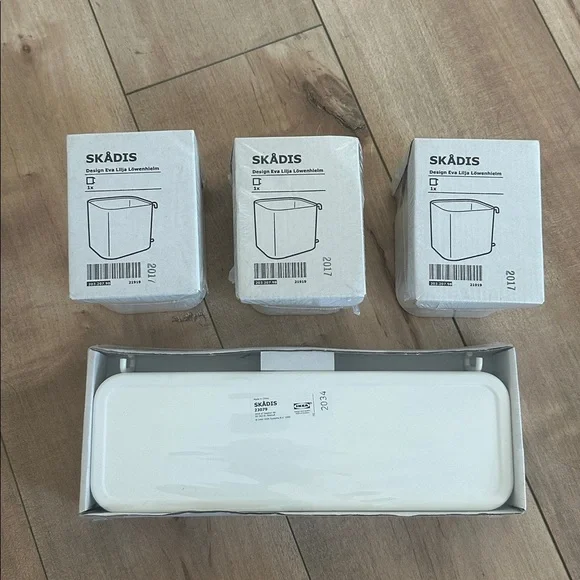 NEW IKEA Skadis White Containers (3) 203.207.98 & White Tray 003.207.99 Pegboard