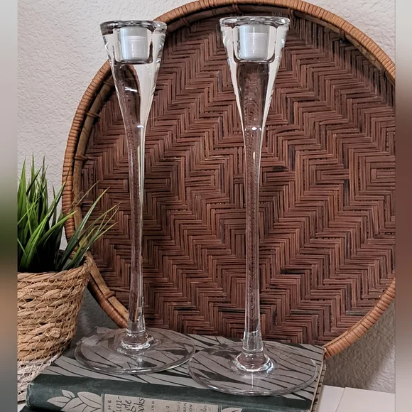 Ikea Gastvanlig Glass Crystal Modern Candlestick Holders Set of 2