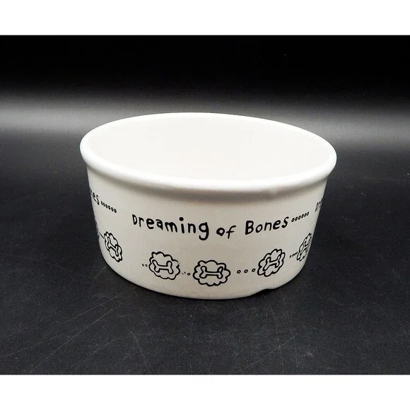 Dreaming of Bones Dog Bowl Pet Round Deep Ceramic Food Water 6 Inch