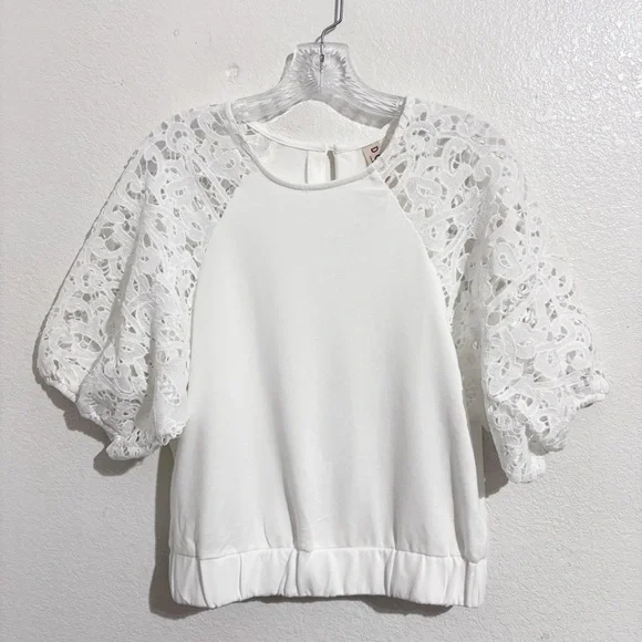 Anthropologie Dolan Lace-Sleeve Sweatshirt Top in‎ White