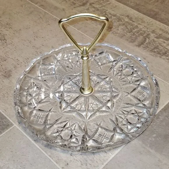 EUC Vintage Glass Handled Tray