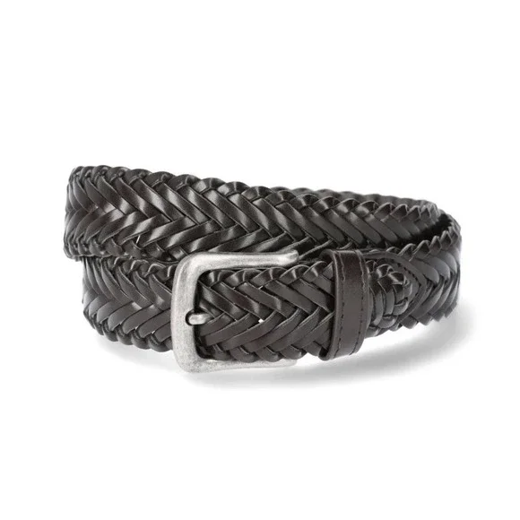 WONDER NATION Boys Size Med Braided Belt Faux Leather Silver Buckle • Dark Brown