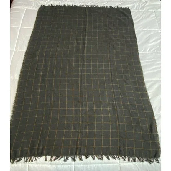 Ikea Varkrage Windowpane Plaid Throw Blanket Lightweight Gray Orange 45