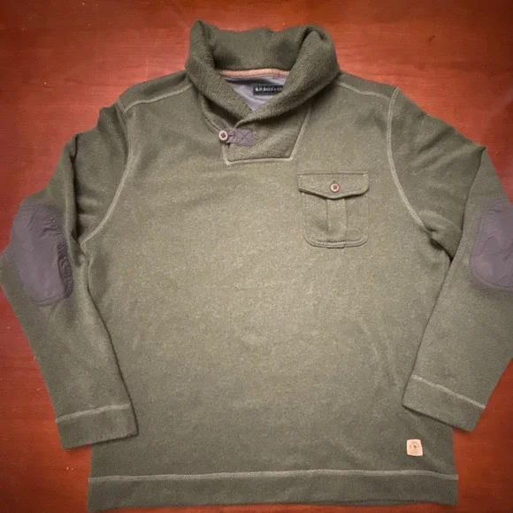 G.H. Bass & Co. Sweater‎ shawl collar green L/XL vintage elbow patch button