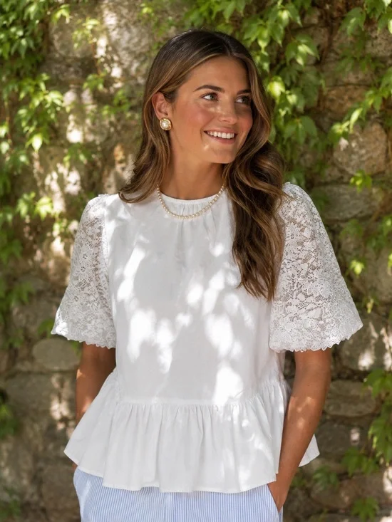 ZARA Lace Puff Sleeve Peplum Blouse, S