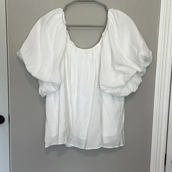 Anthropologie Endless Rose Pleated Puff Sleeve Top Size Medium