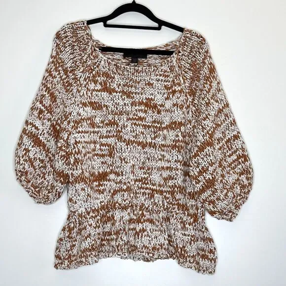 New Zara Combination Knit Peplum Puff Sleeve Top Women's Size Medium