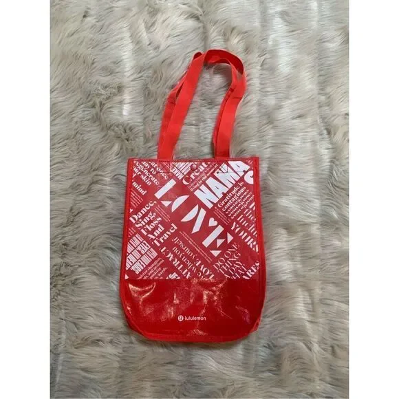 Lululemon Athletica Reusable Red White Small Tote Gym Bag Athleisure Sporty