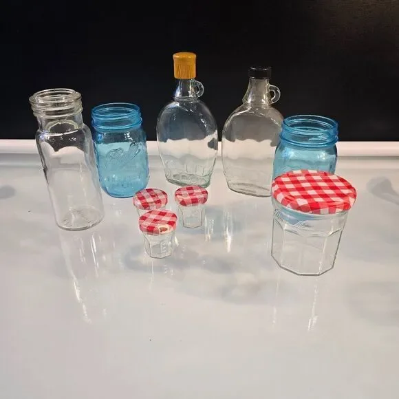 Vintage Glass Jars Bottles Retro Kitchen Decor Ball Wheaton Ardagh Lot of 9