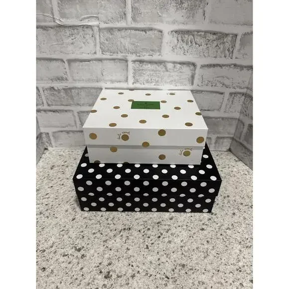 NEW Kate Spade Set of Two Decorative Polka Dot Nesting Storage Boxes