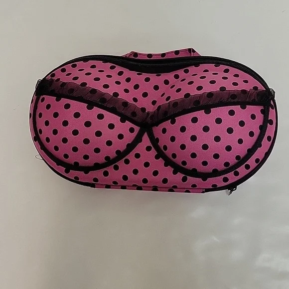NWOT pink and black bra/swimsuit case