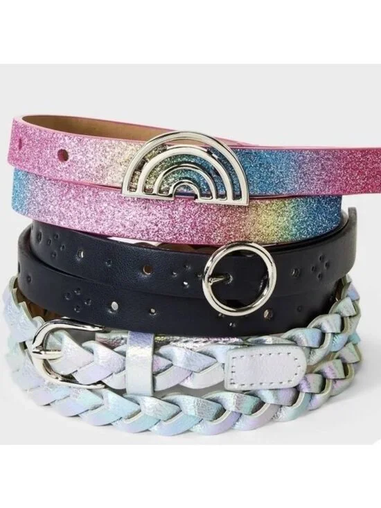 Cat & Jack size Large 3-piece Adjustable belt set, girl's Glitter, Braided NEW