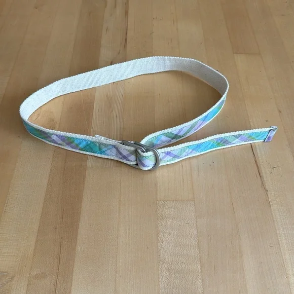 🔥Lands’ End Girls 👧🏻 Pastel Plaid Belt Large Purple Green