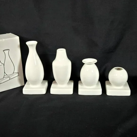 IKEA KRINGGA Modernist Ceramic Vases Set of 4 White New Boxed Pottery Sculptural