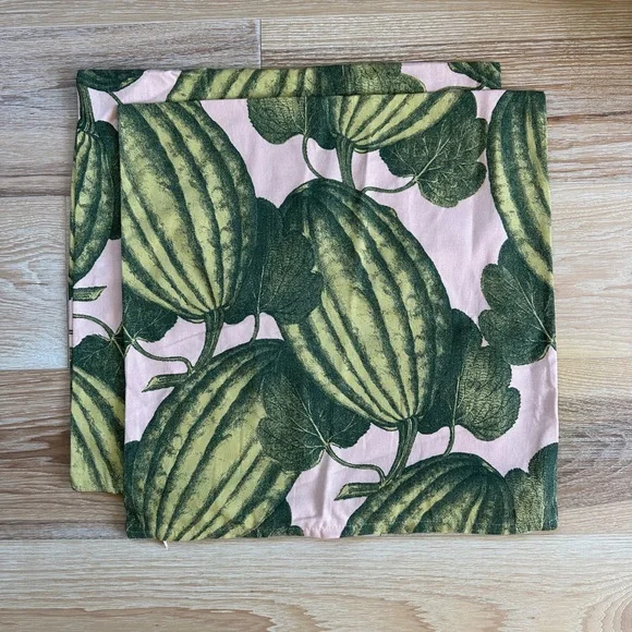 IKEA Set of 2 “Parksallat” Zippered Pillow Covers with Green Melons on Pink