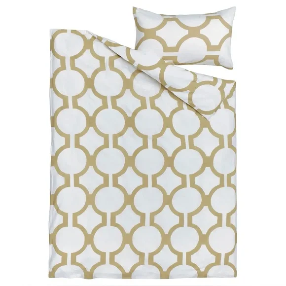 Ikea Glansblomma KING Sz White Beige Green Abstract Print Duvet Cover & 2 Shams
