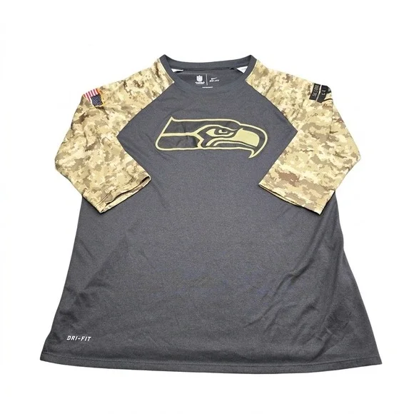 Nike Seattle Seahawks Salute to Service Women's XL Shirt Camo 3/4 Sleeve Dri-Fit