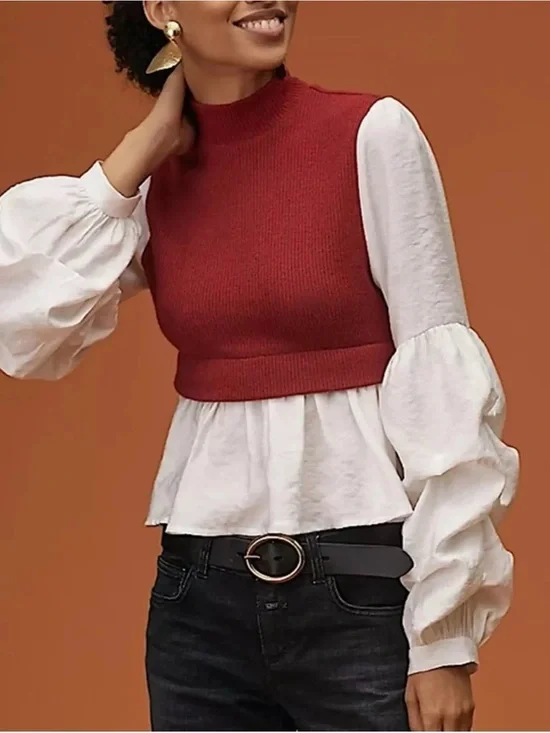 Anthropologie Ruffled Layered Top in Red
