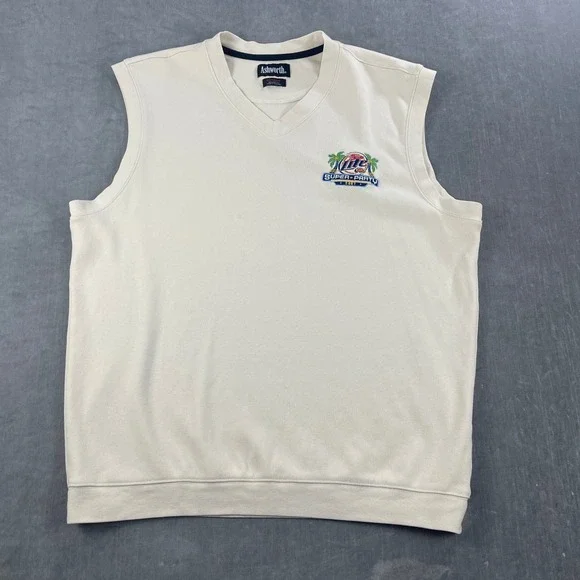 Ashworth Mens XL Cream Sweater Vest Miller Lite Super Party 2007 Logo