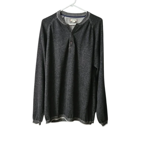 32 Bar Blues Men's Henley Pullover Sweater Cotton Cashmere XL Black Gray