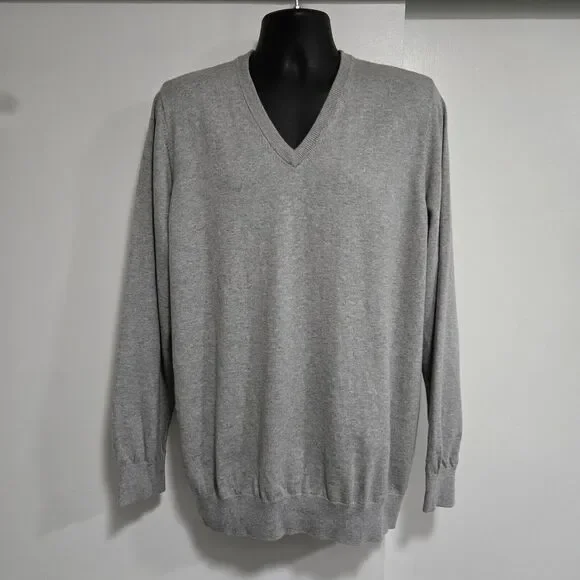 L.L. Bean XXL-Reg Cotton Cashmere Knit Pullover Sweater Men’s Gray V Neck 274603