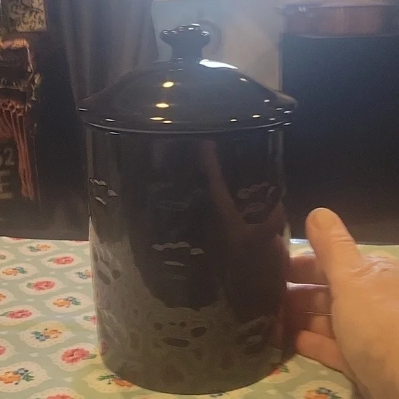 Dog Treat Jar, NWT, Paw Print, Hi-Gloss Black